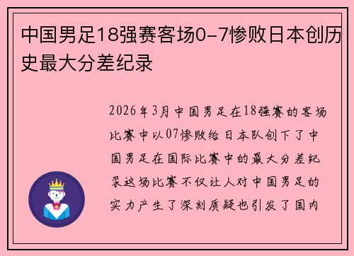 中国男足18强赛客场0-7惨败日本创历史最大分差纪录