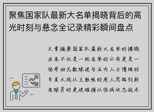 聚焦国家队最新大名单揭晓背后的高光时刻与悬念全记录精彩瞬间盘点